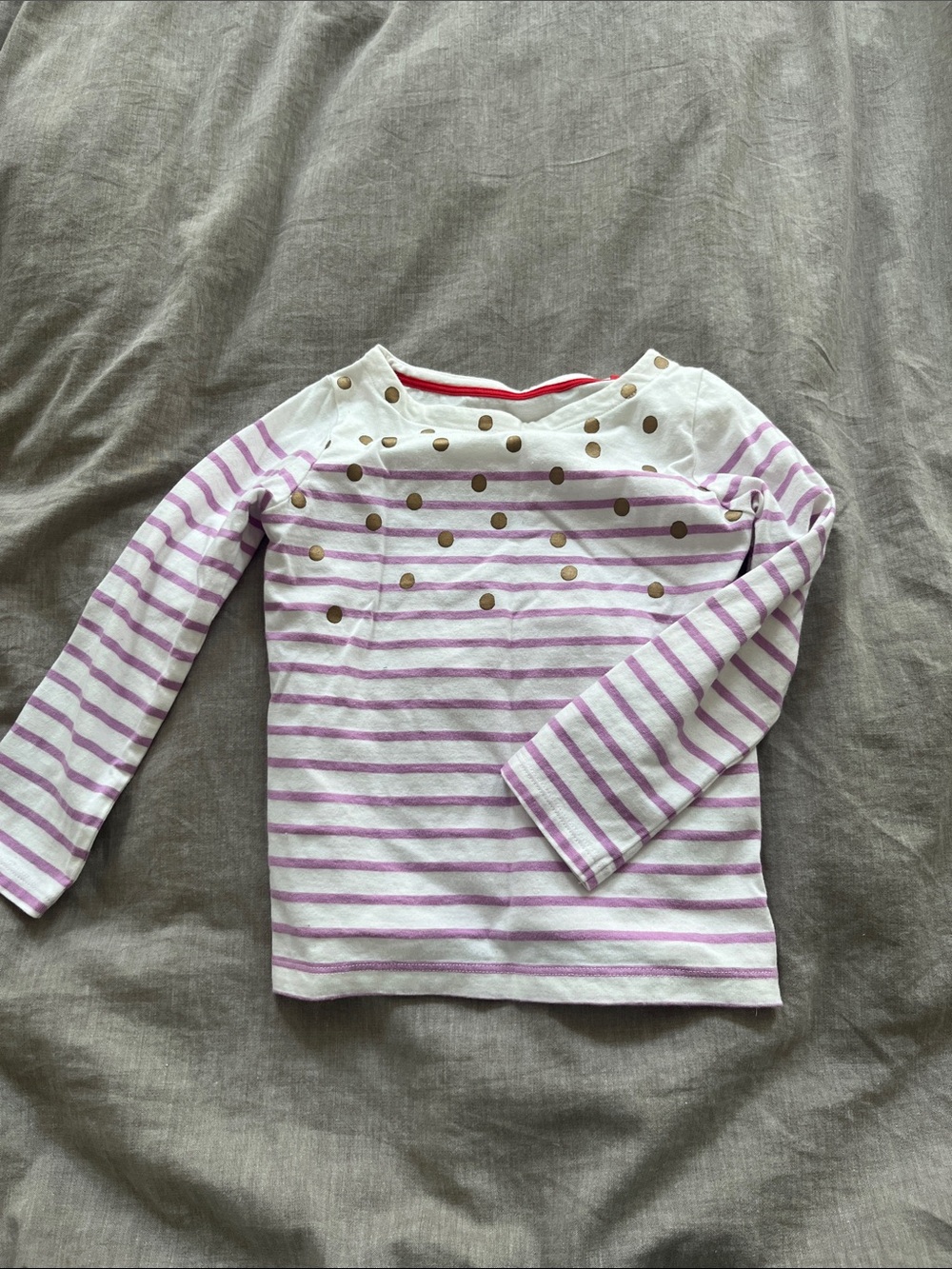 Mini Boden Lavender Stripe Long-Sleeve Top with Gold Dot Accents